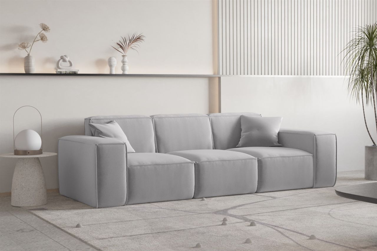 Sofa ersofa CELES PREMIUM 3-Sitzer in Stoff Opera Velvet Hellgrau