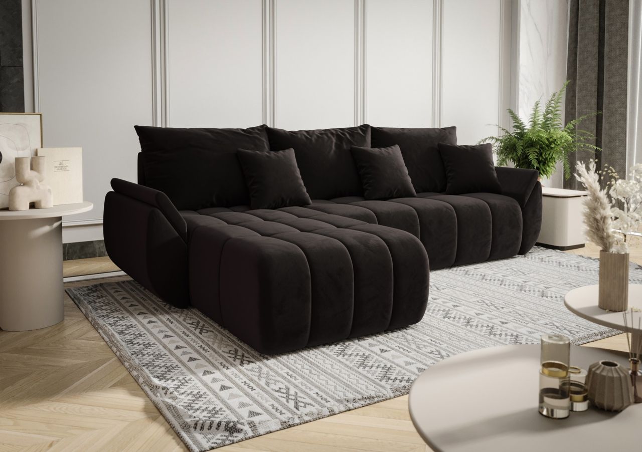 Ecksofa Schlafsofa LOUISE Stoff Monolith Dunkelgrau Ottomane Links