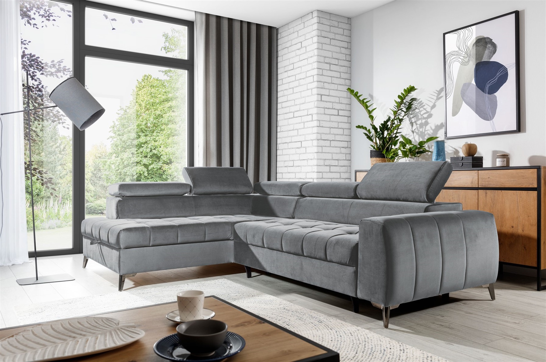 Ecksofa Schlafsofa Sofa AGNESA Stoff Salvador Grau Ottomane Links | Ottomane: Links | Ecksofas mit Schlaffunktion | Polstermöbel