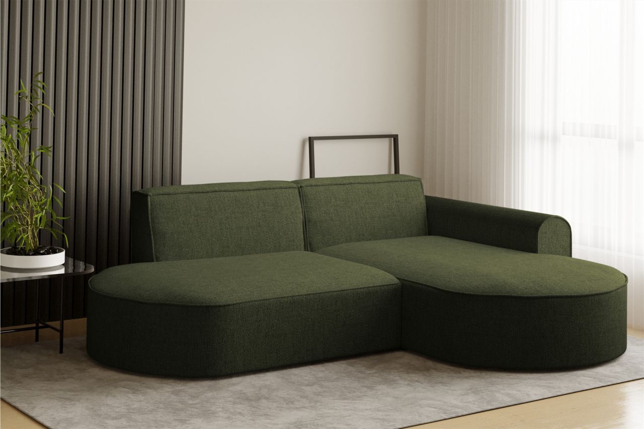 Ecksofa ersofa BONDY in Stoff Neve Dunkelgrün Ottomane Rechts