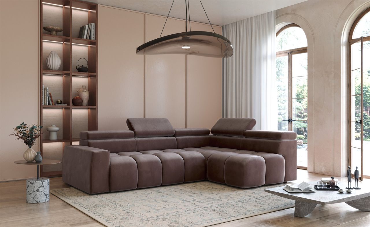 Ecksofa ersofa DARCY in Stoff Salvador Braun Ottomane Rechts