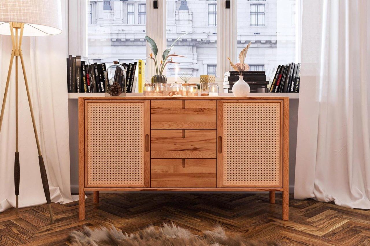 Kommode Schrank SAGA Buche massiv 142x84x46 cm