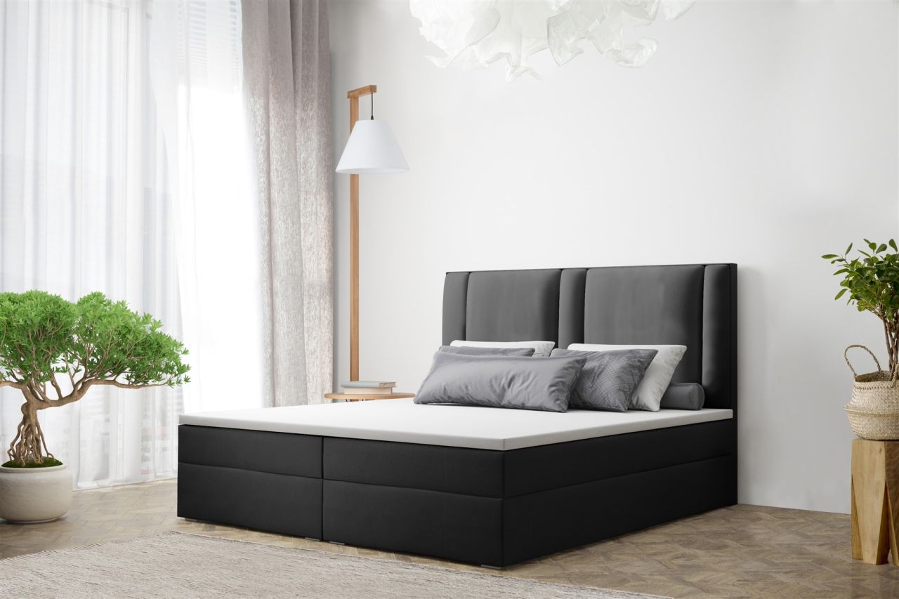 Boxspringbett Schlafzimmerbett CANDELA 140x200cm in Stoff Schwarz