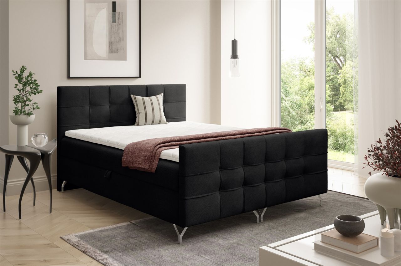 Boxspringbett Schlafzimmerbett PERLA PREMIUM 140x200cm Stoff Coral Schwarz