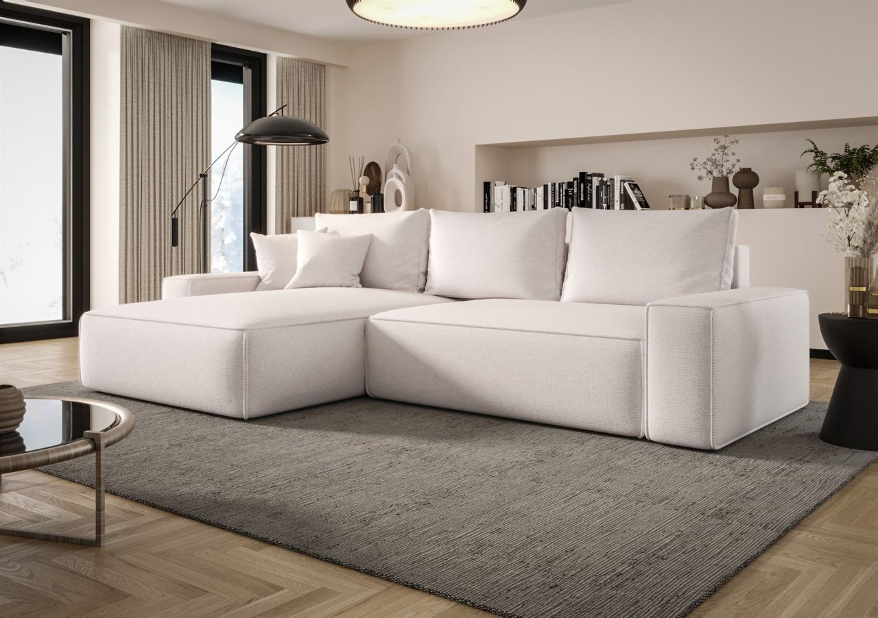 Ecksofa Schlafsofa Sofa WALKEN Stoff Aragon Weiss Ottomane Links