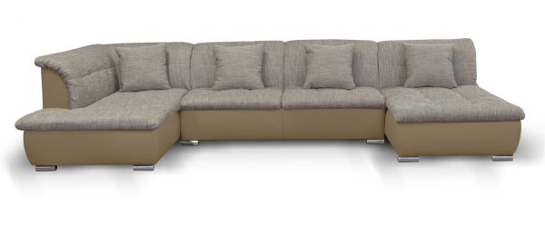 Couchgarnitur NICOLE mit Schlaffunktion Ottomane Rechts Sand/Cappuccino