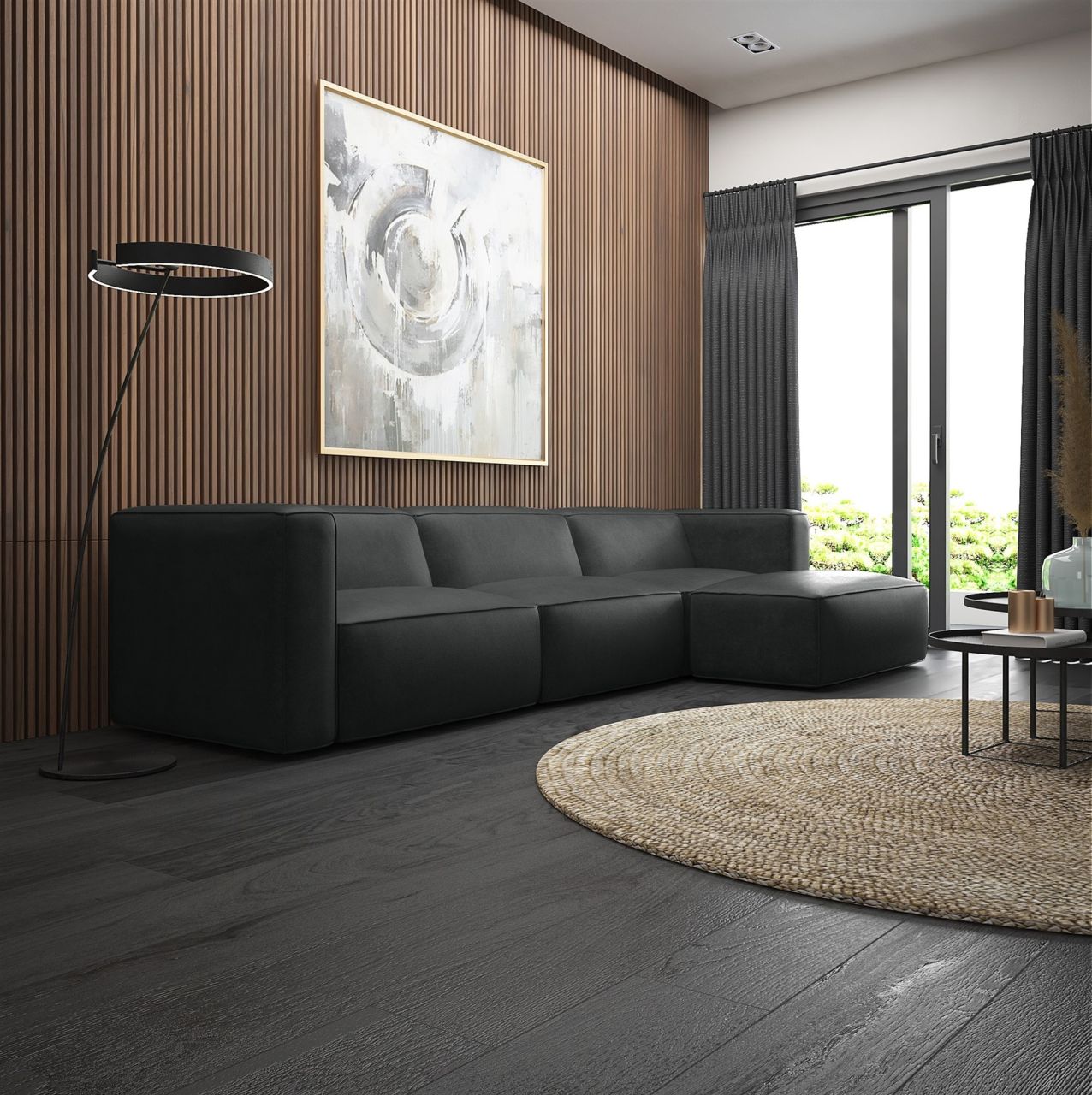 Ecksofa ersofa Sofa HELMER in Stoff Pola Anthrazit Ottomane Rechts