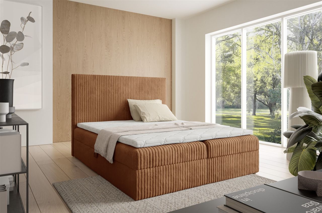 Boxspringbett Schlafzimmerbett ARNAU 120x200cm Stoff Tilia Rostbraun
