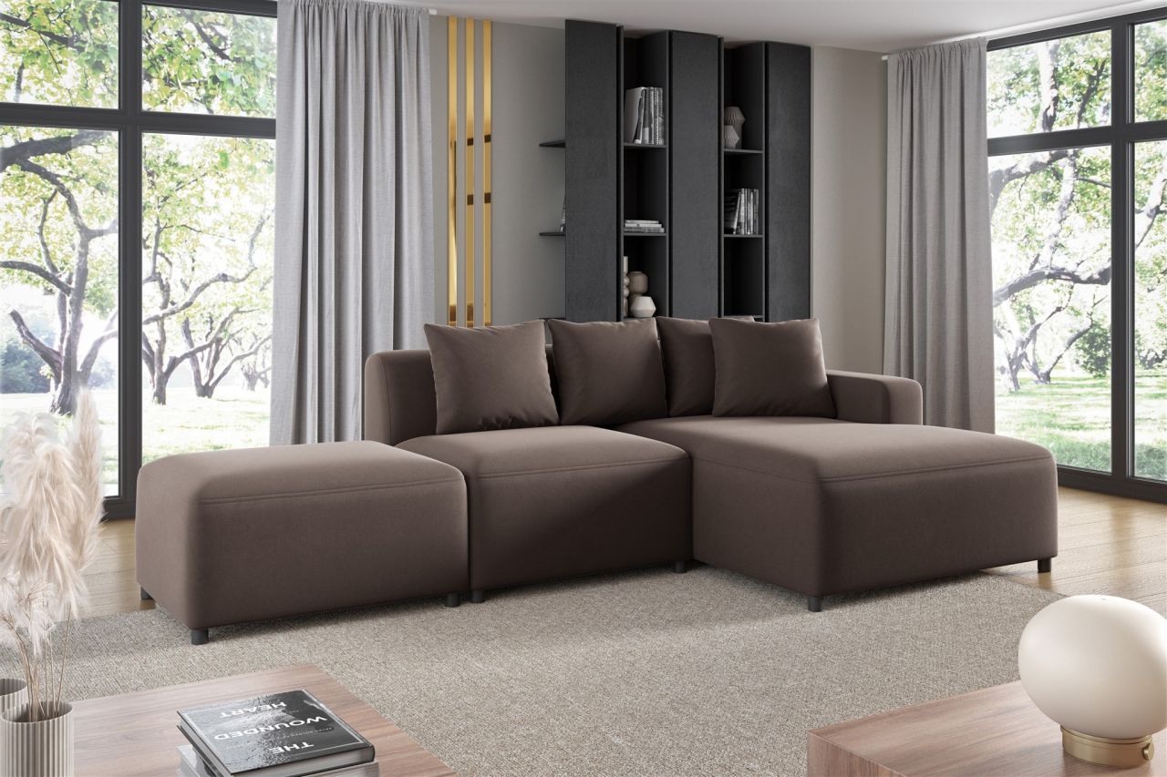 Ecksofa ersofa MEGAN XS inkl. Hocker Stoff Salvador Braun Ottomane Rechts