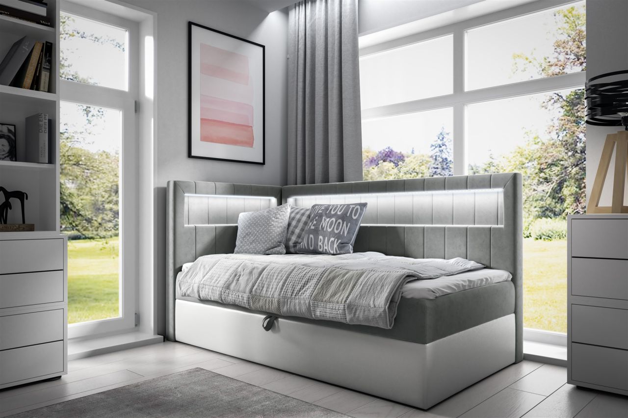 Boxspringbett Gästebett Kinderbett FABIAN Nr.3 100x200cm Weiss-Grau Seite Links