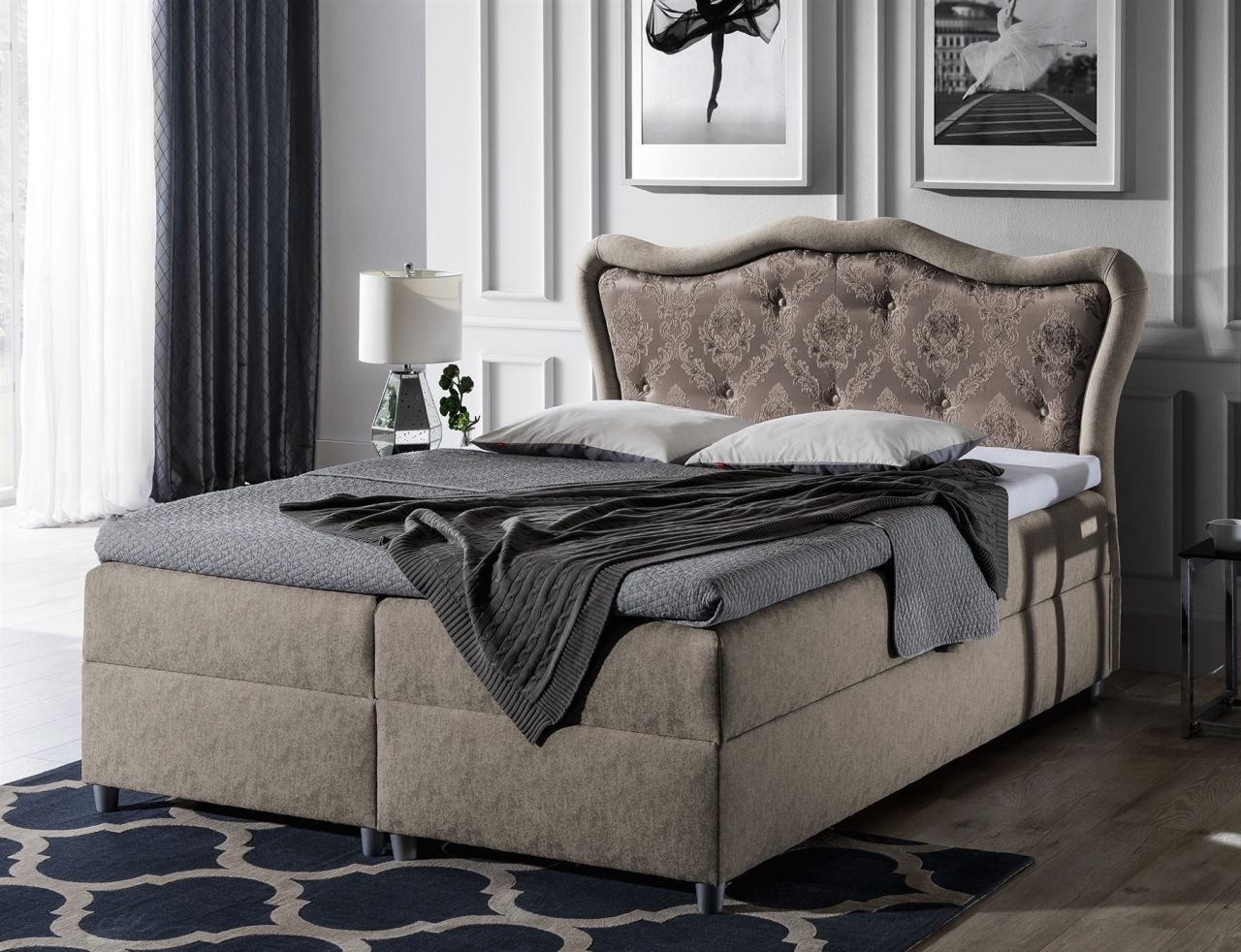 OUTLET Boxspringbett Schlafzimmerbett 120x200cm AYMEN in Stoff Cappuccino