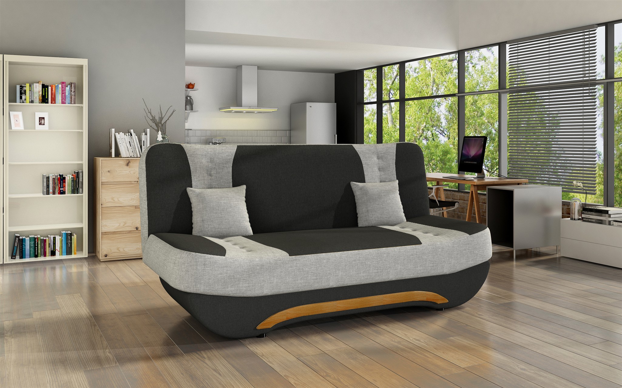 Klick-klack-Sofa Schlafsofa KANDY in Stoff Sawana Schwarz-Hellgrau | Sofas (2 und 3-Sitzer) | Polstermöbel