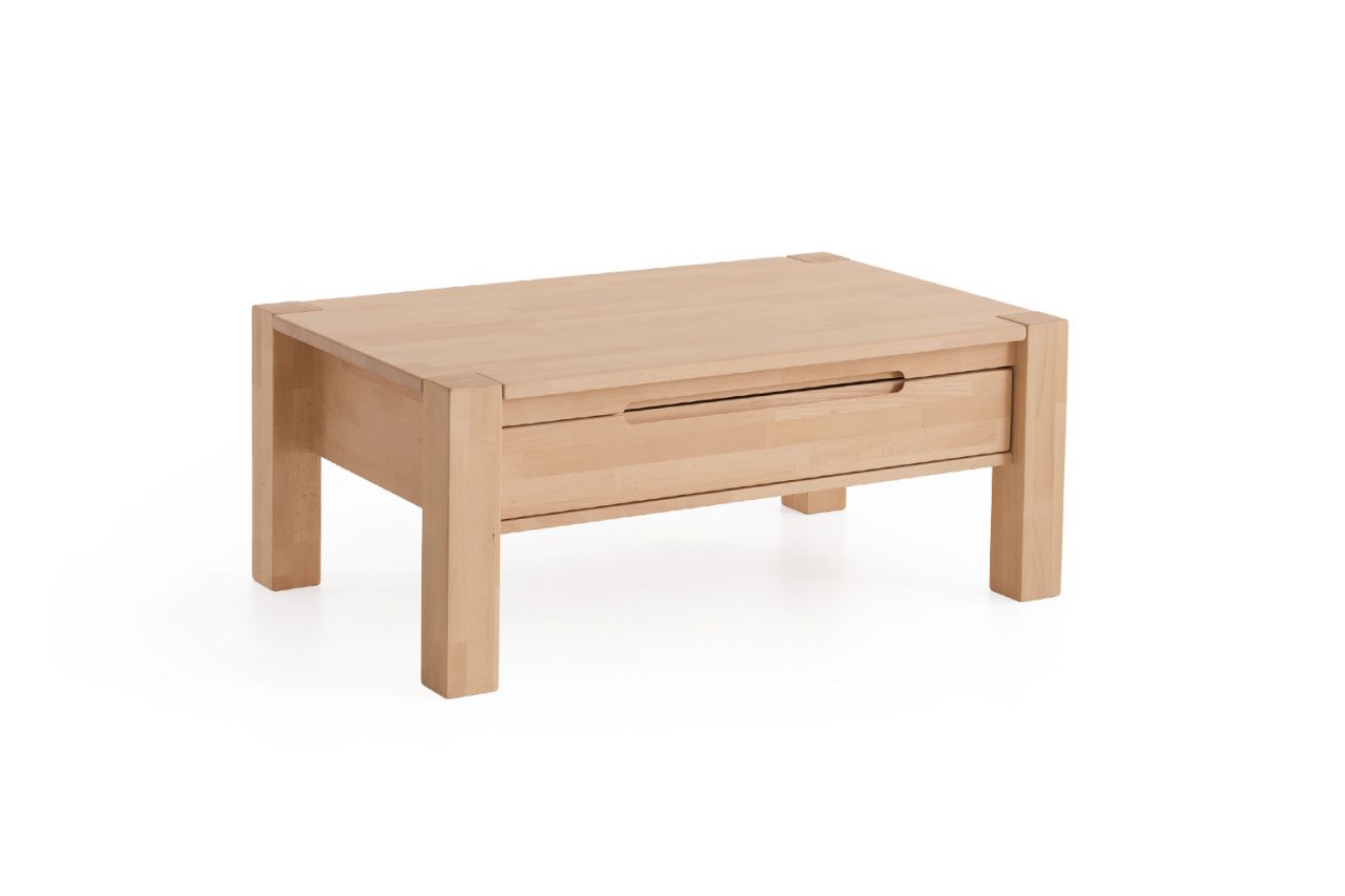Couchtisch Tisch mit Schublade NALDO Buche Massivholz 110x70 cm