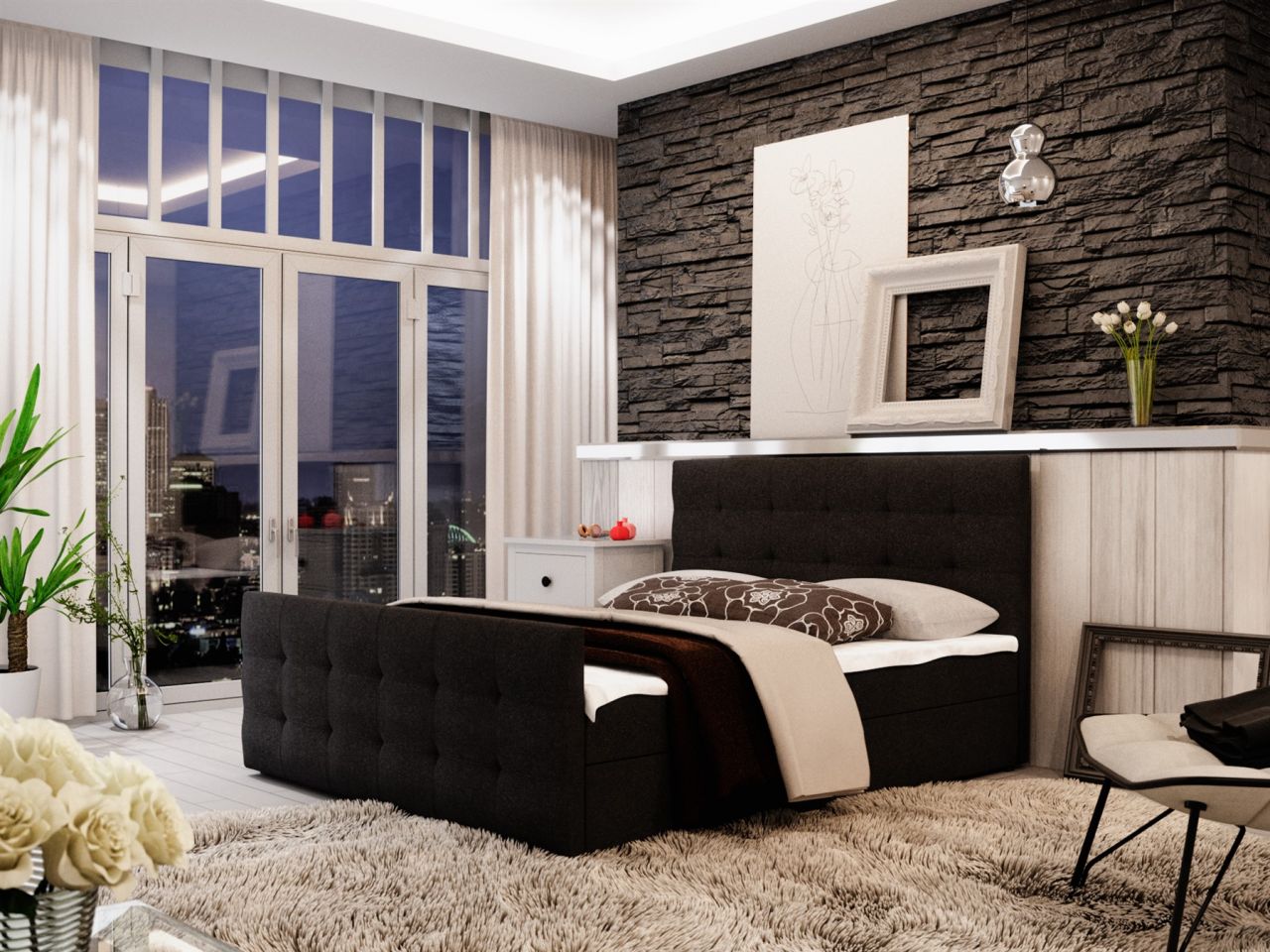 Boxspringbett Bett HUGO -Variante B- 180x200cm Schwarz inkl.Bettkasten