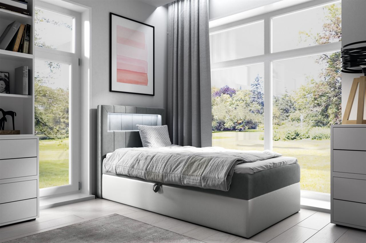 Boxspringbett Gästebett Kinderbett FABIAN Nr.1 90x200cm Weiss-Grau