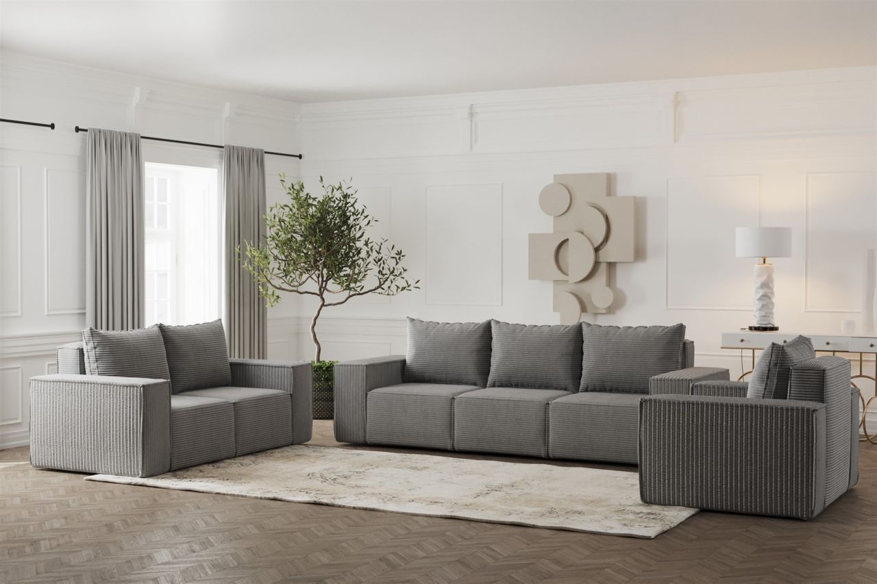 Sofaset ersofa ESTELLE 3-2-1 in Stoff Poso Grau