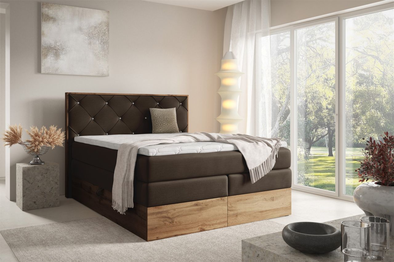 Boxspringbett Schlafzimmerbett NAVEL 140x200cm in Stoff Rouge Braun