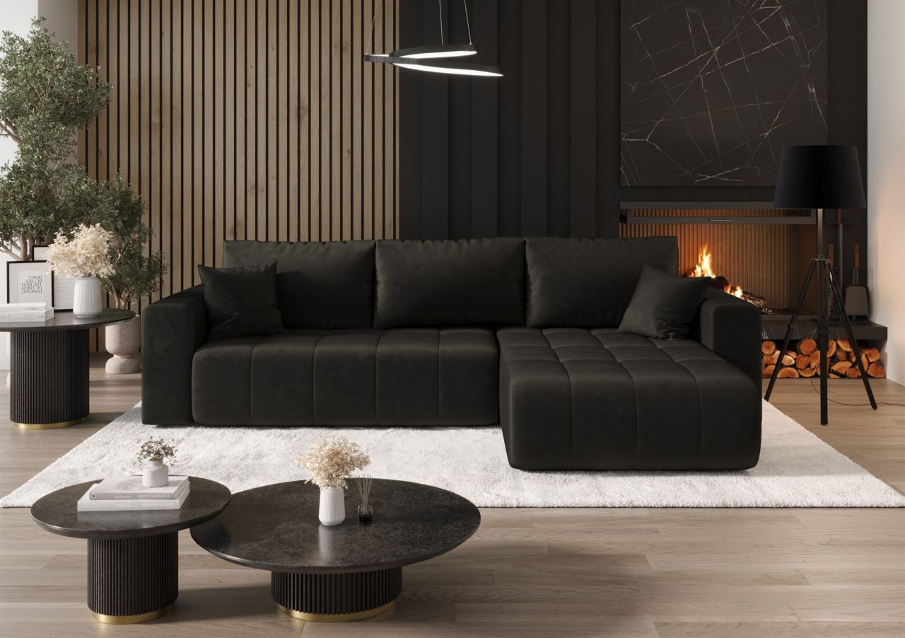 Ecksofa Schlafsofa CAMILA Stoff Monolith Dunkelgrau Ottomane Rechts