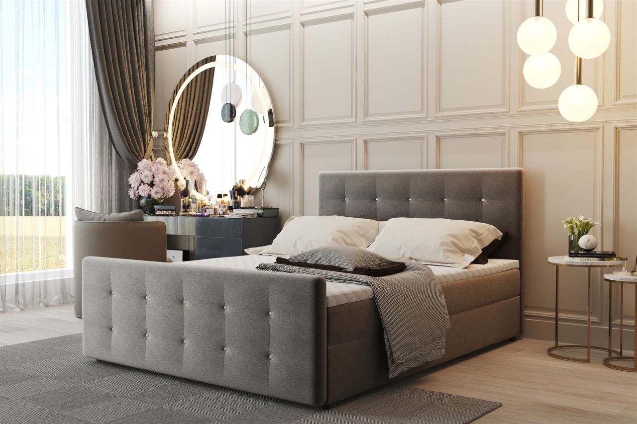 Boxspringbett Schlafzimmerbett CARLOS 140x200cm Stoff Grau inkl.Bettkasten