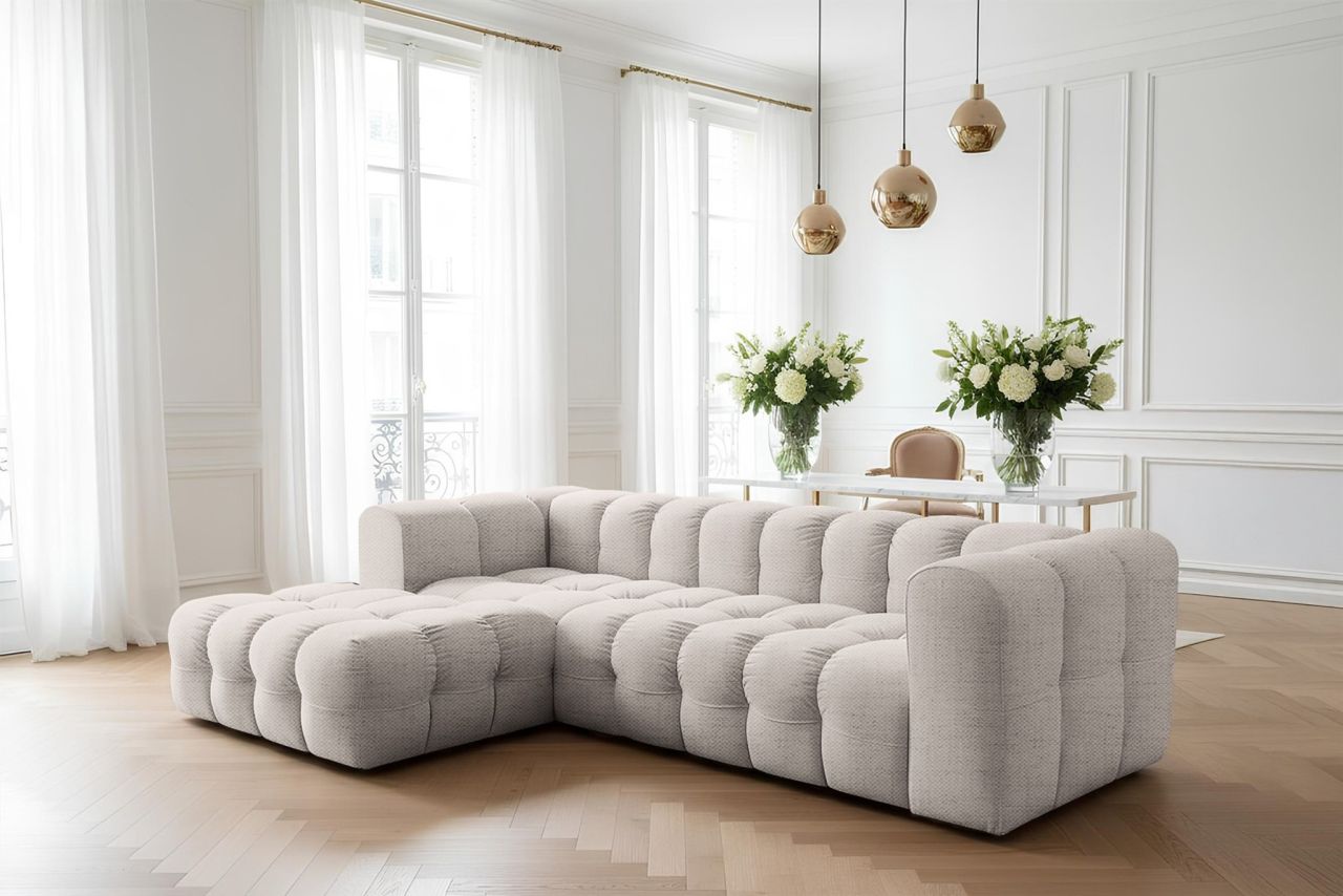Ecksofa ersofa SOLVIE in Stoff Moly Creme Ottomane Links