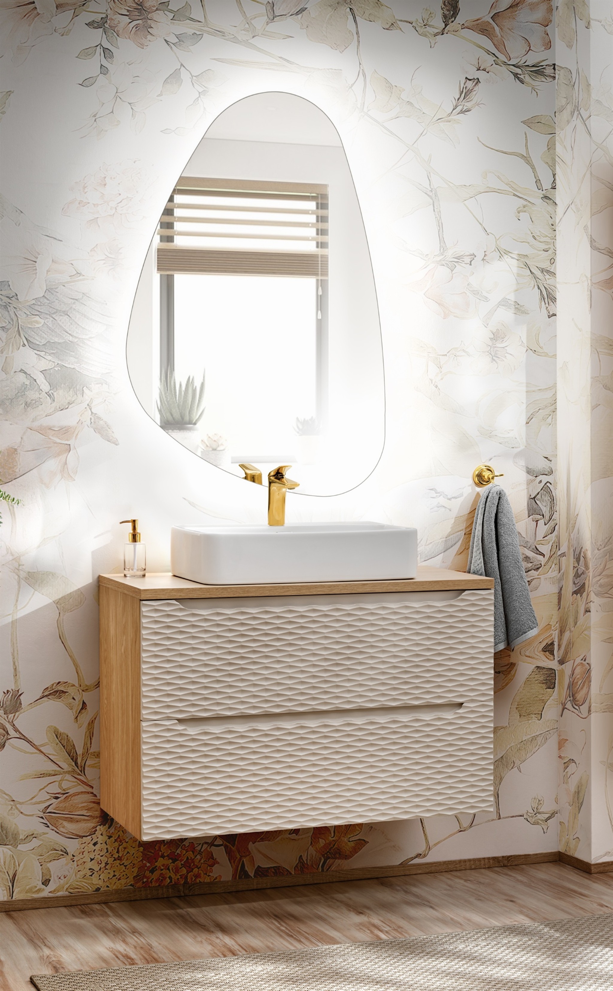 Badmöbel Set 2-tlg Badezimmerset LAXY Eiche Beige ohne Waschtisch | LAXY | Badkombination / Modern | Badmöbel