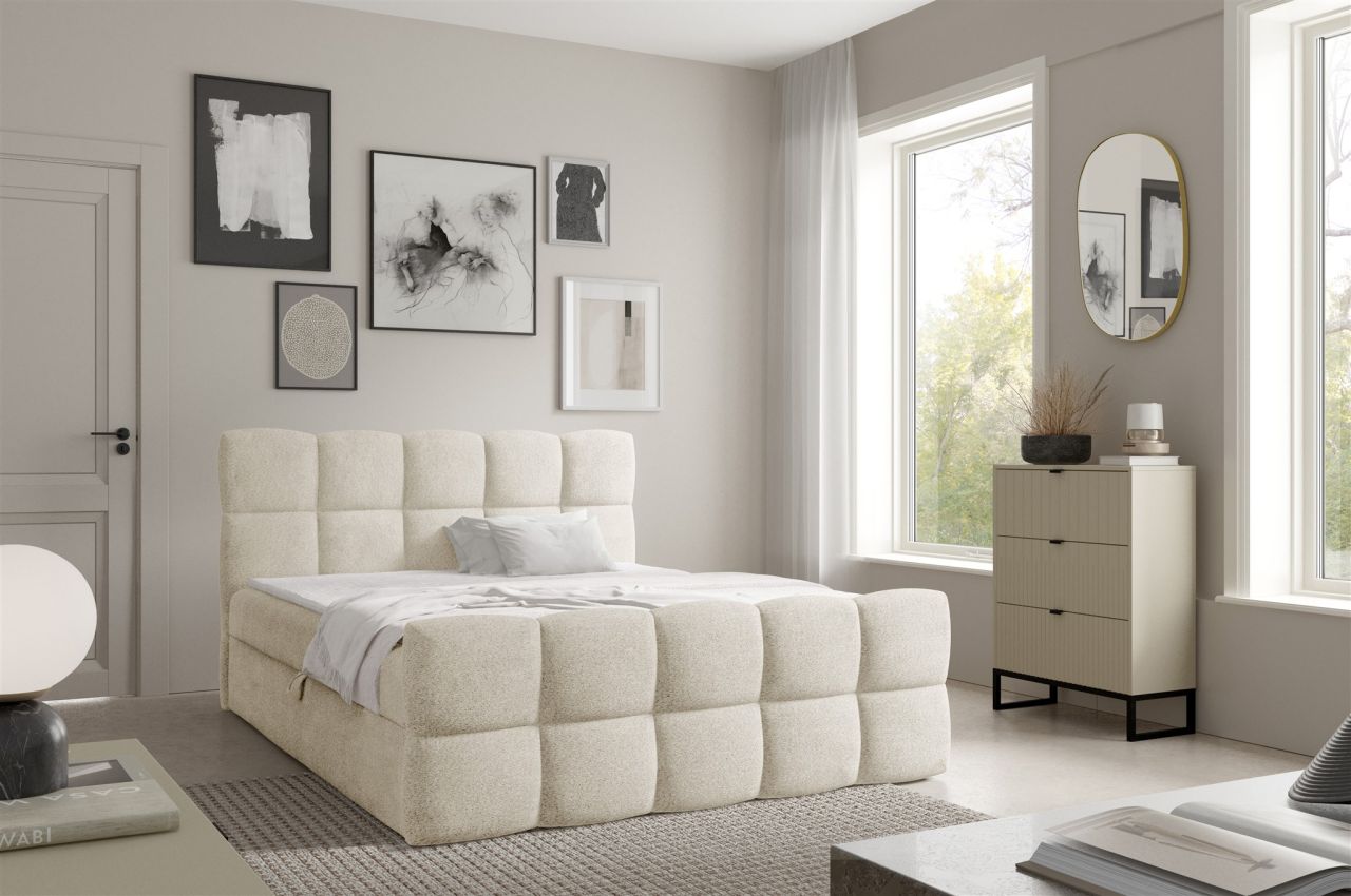 Boxspringbett Schlafzimmerbett SATINE 160x200cm Stoff Coral Creme