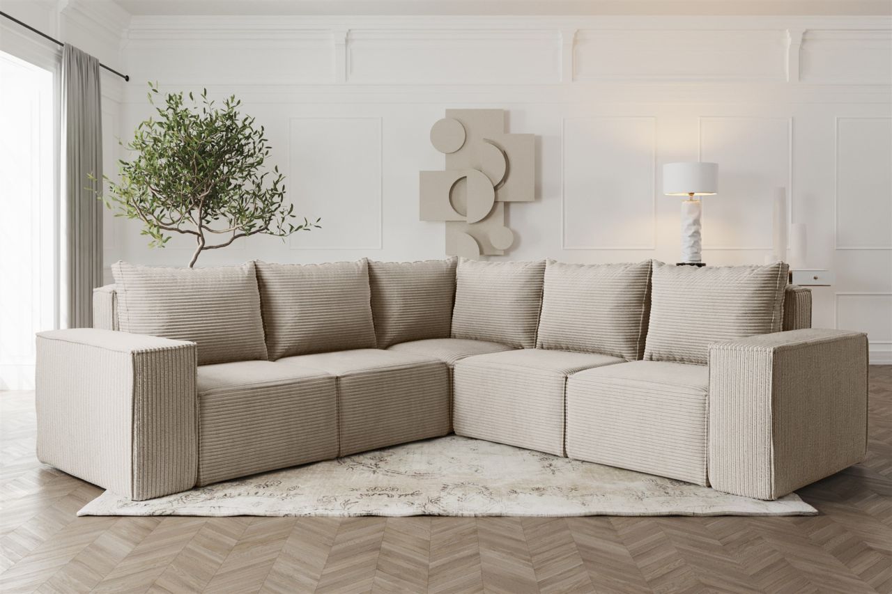 Ecksofa ersofa ESTELLE in Stoff Poso Beige Seite Universal
