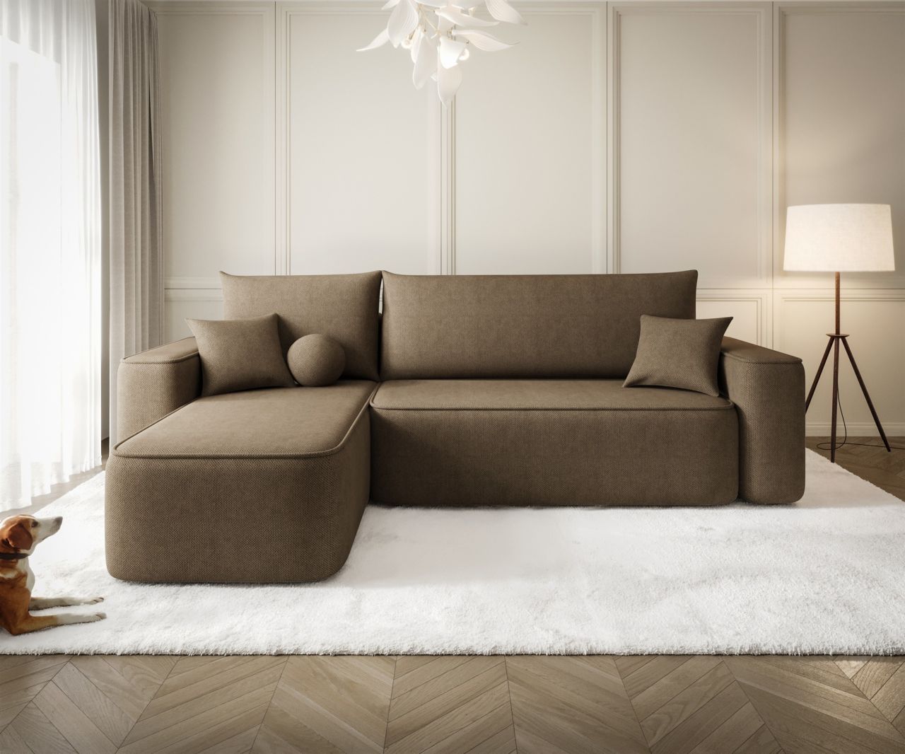 Ecksofa Schlafsofa Sofa AGEPO Stoff Curio Braun Ottomane Links