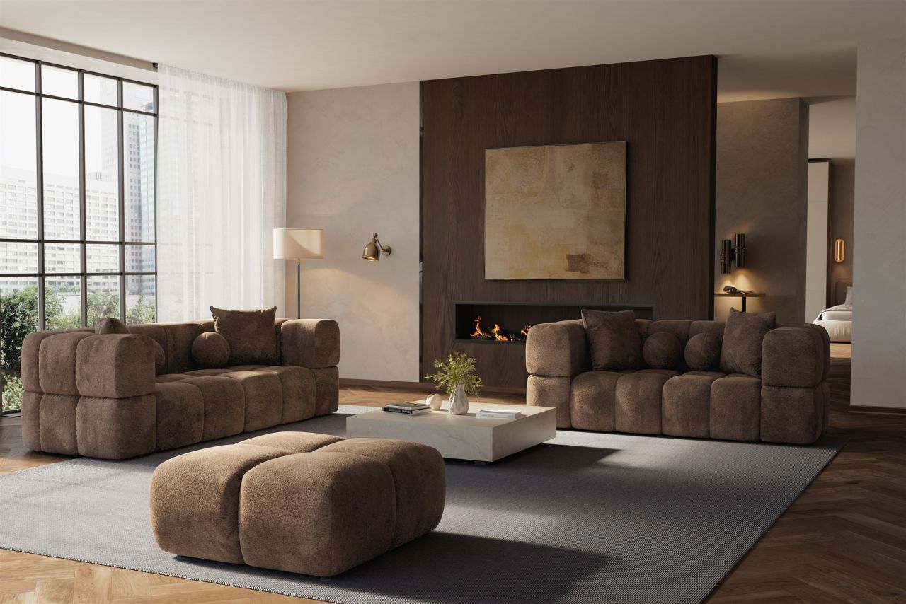 Sofaset ersofas VEGA 3-2 inkl. Hocker in Stoff Egon Dunkelbraun