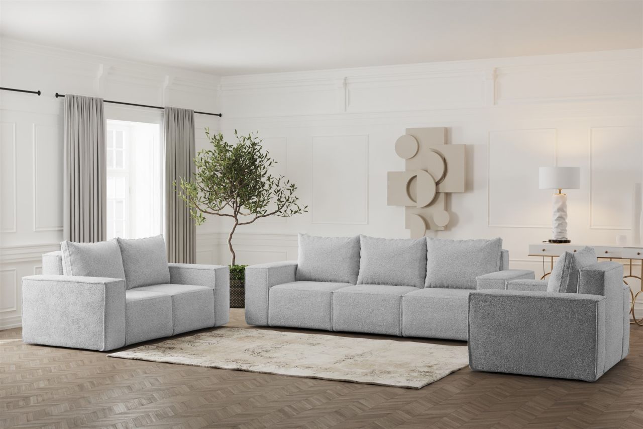 Sofaset ersofa ESTELLE 3-2-1 in Stoff Abriamo Hellgrau