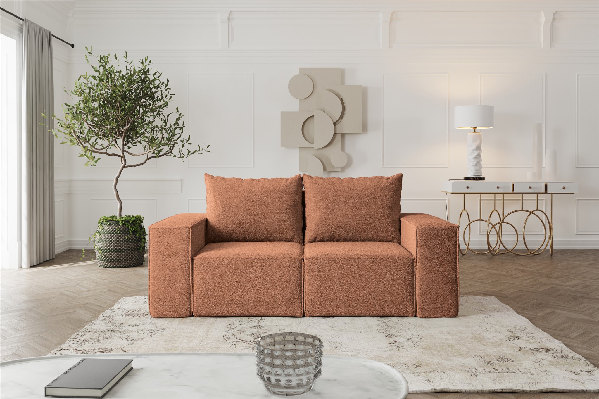 Polster Rostbraun Sofa Designersofa ESTELLE 2-Sitzer in Stoff Abriamo Rostbraun | Sofa 2 ...