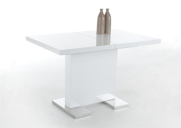 Esstisch Säulentisch BIRGA 120-160x80 cm Hochglanz Weiss