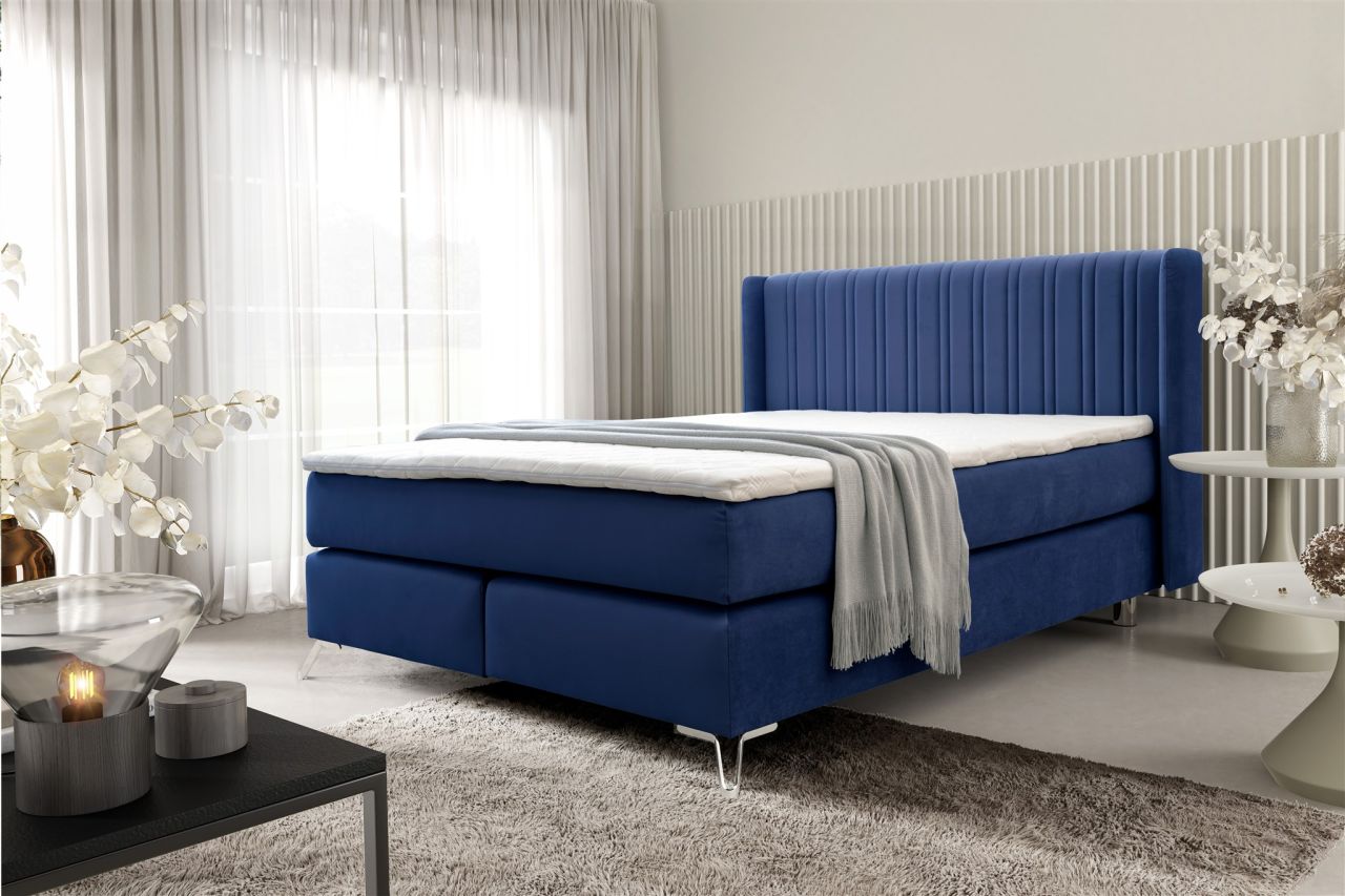 Boxspringbett Schlafzimmerbett AGNUS 160x200cm in Stoff Salvador Blau