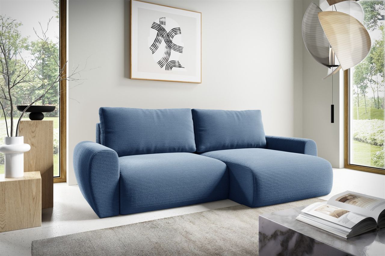 Fun Möbel Blau Ecksofa Schlafsofa Galan Stoff Poso Ottomane Rechts