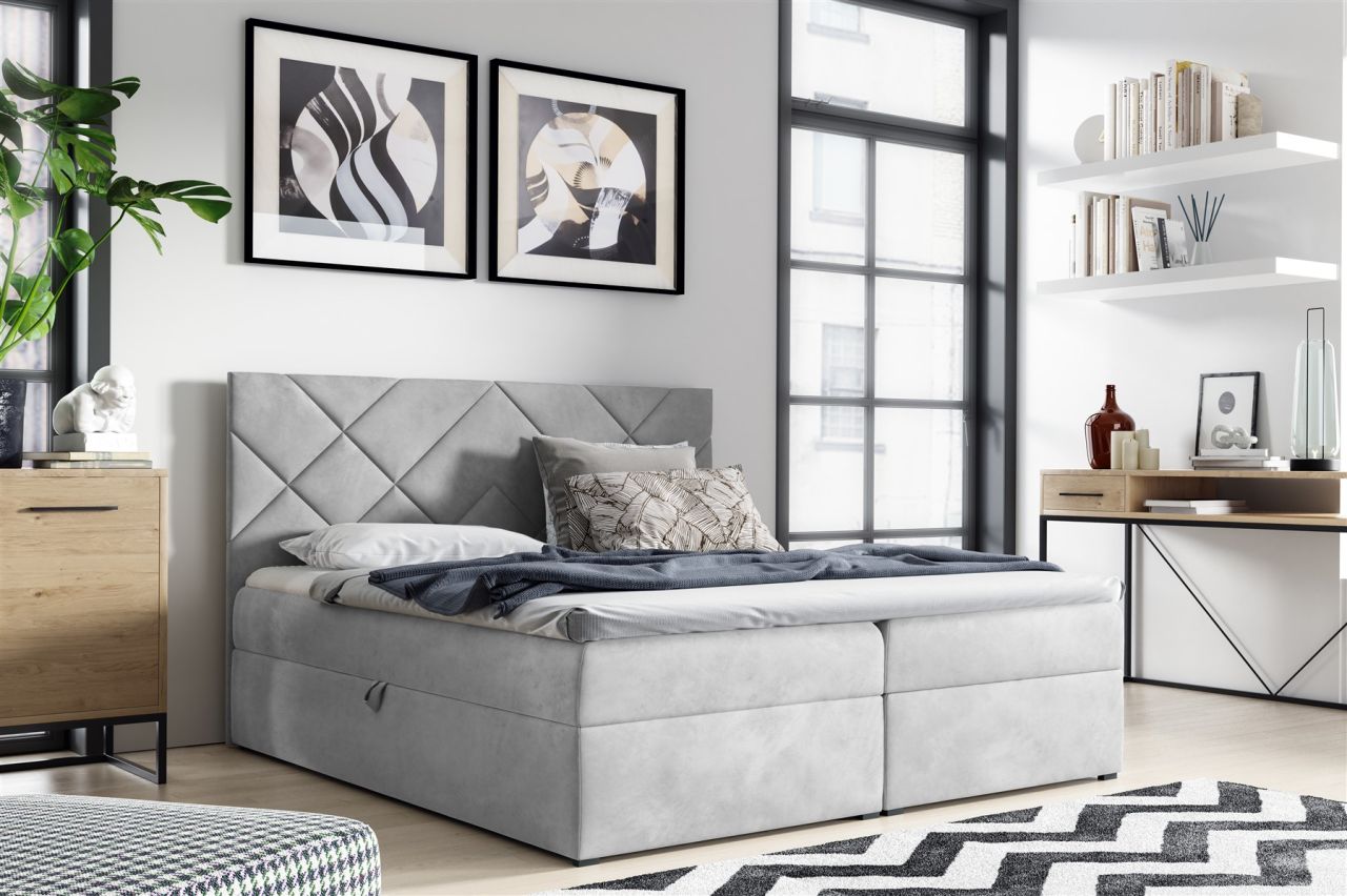 Boxspringbett Schlafzimmerbett 120x200cm LAZARO Nr.3 Hellgrau inkl. Bettkasten