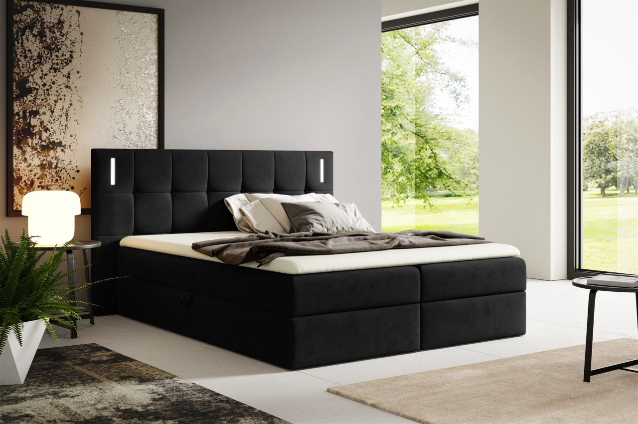 Boxspringbett Schlafzimmerbett MARTIM 120x200cm in Stoff Fresh Schwarz