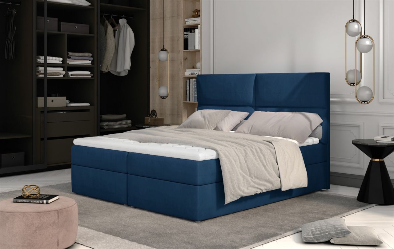 Boxspringbett Schlafzimmerbett HAZEL 180x200cm Stoff Monolith Blau