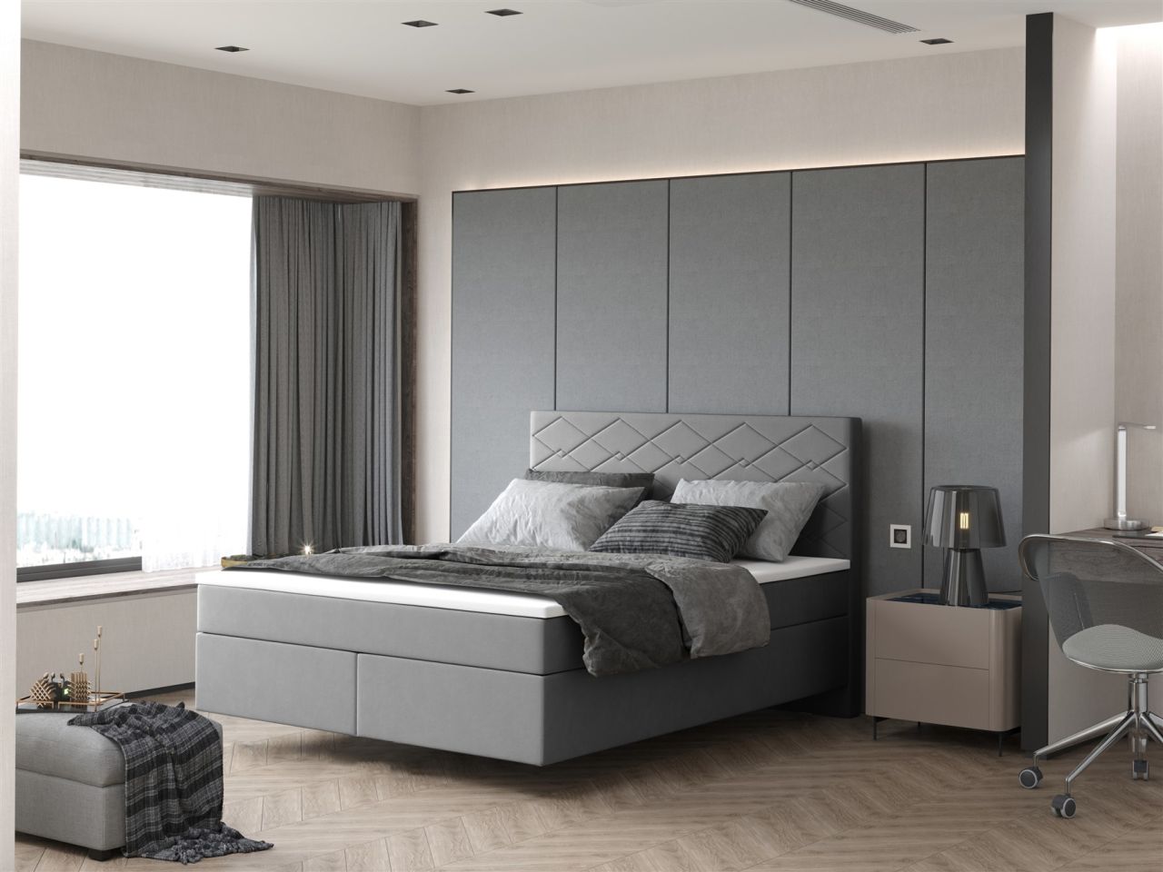 Boxspringbett Schlafzimmerbett ROCIO Nr.3 Delux 140x200cm in Stoff Grau