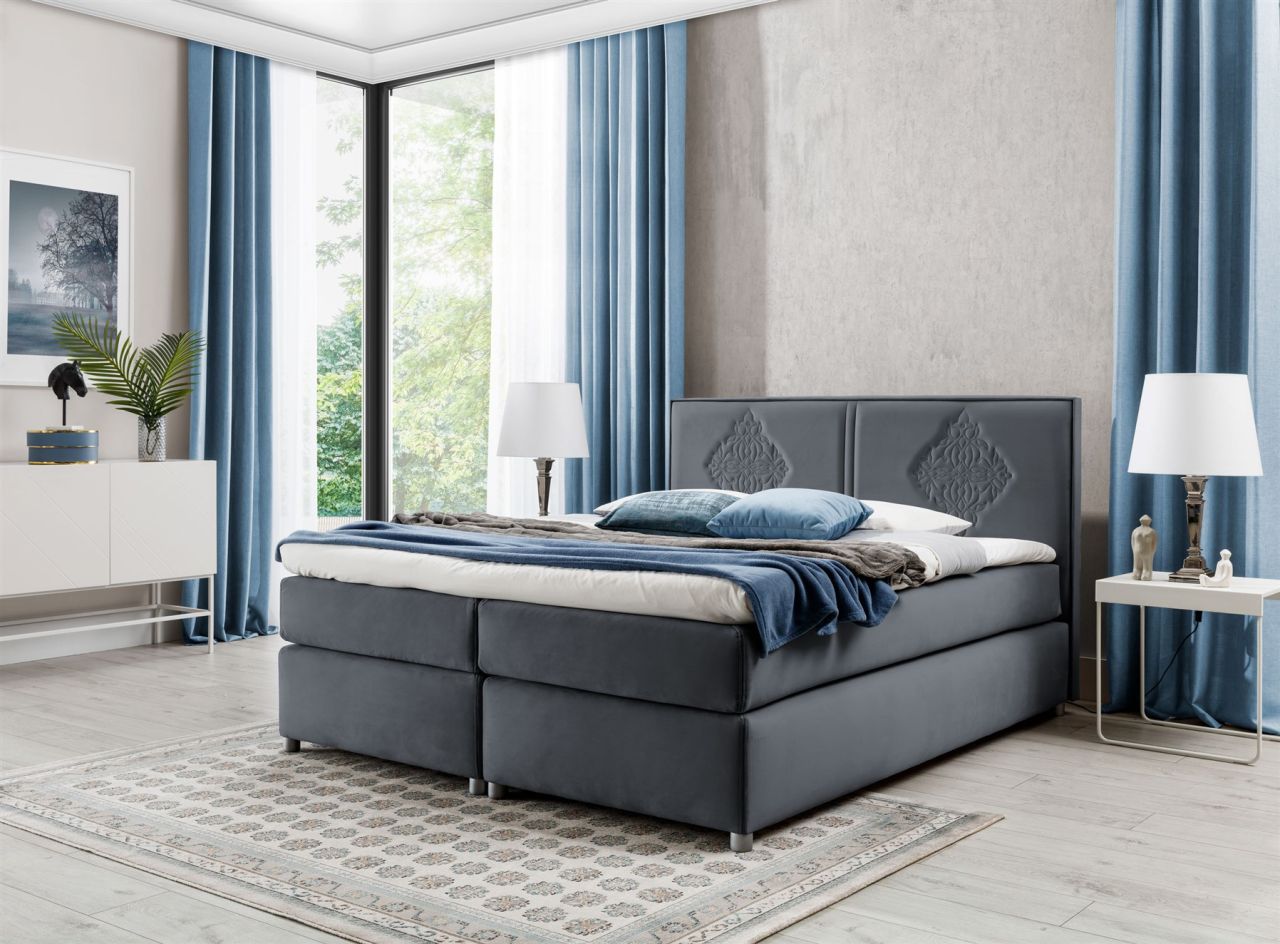 Boxspringbett Schlafzimmerbett Bett DAMIANO DELUX Stoff Anthrazit 180x200cm