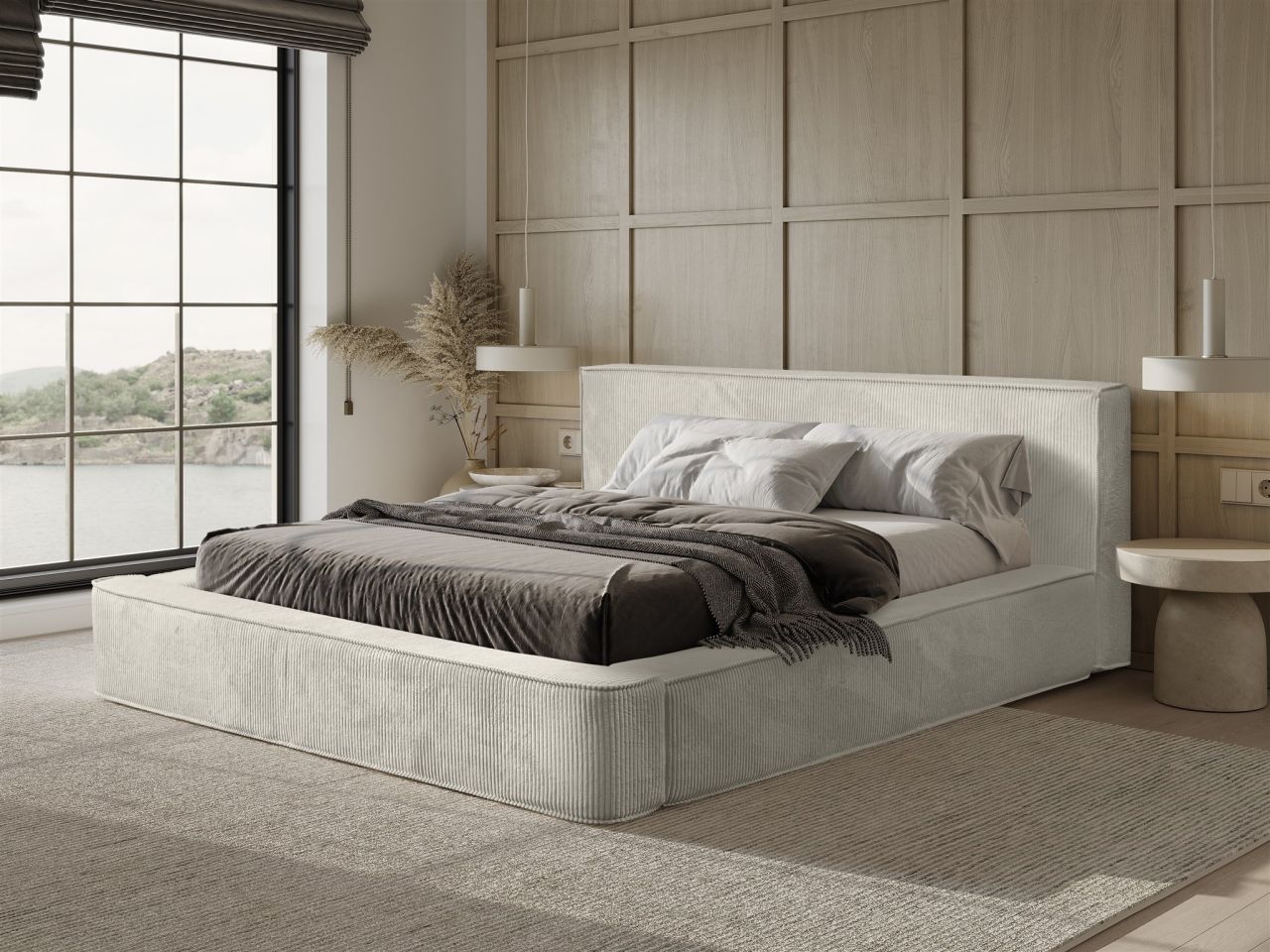 Polsterbett Doppelbett MODESTO 140x200cm in Stoff Lincoln Creme
