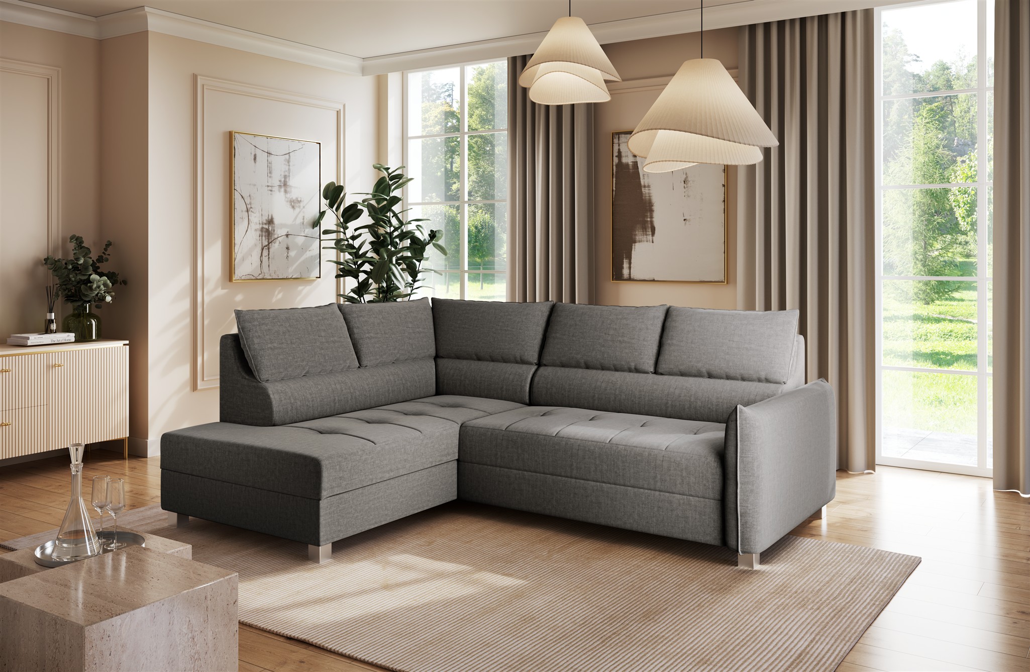 Ecksofa Schlafsofa Sofa MARNO in Stoff Vogue Grafit Ottomane Links ...