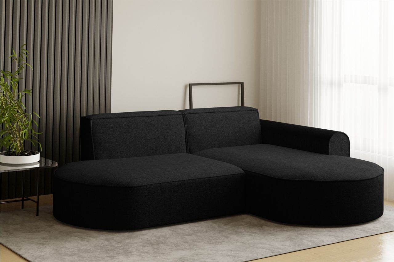 Ecksofa ersofa BONDY in Stoff Neve Schwarz Ottomane Rechts