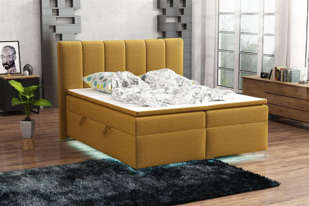 Boxspringbett Schlafzimmerbett ANGEL 140x200cm Stoff Monolith inkl.Bettkasten