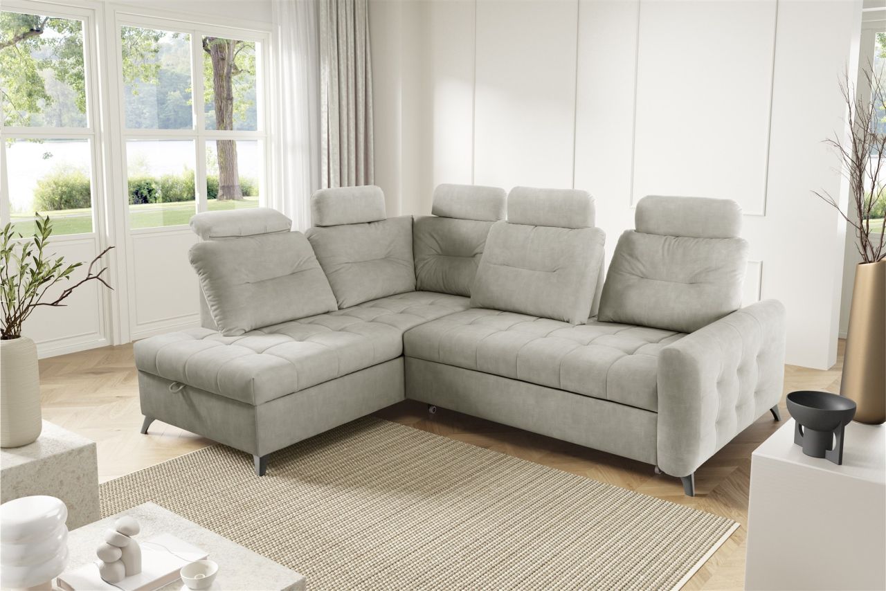 Ecksofa Schlafsofa Sofa WENDIE Stoff Hold Me Beige Ottomane Links