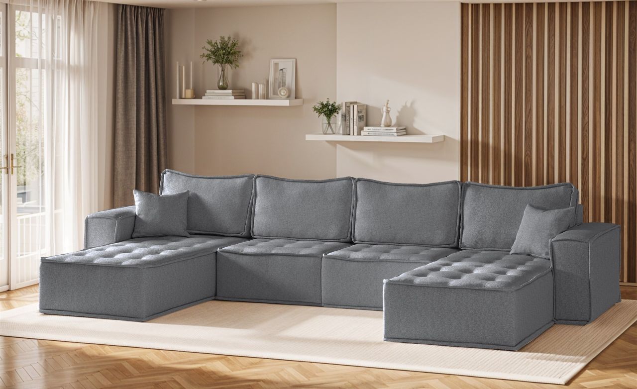 Wohnlandschaft Sofa U-Form Modulsofa-Set 4-teilig SANDE Stoff Alpine Anthrazit