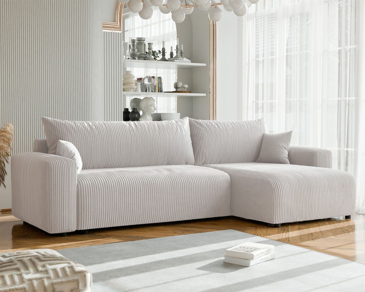Fun Möbel Ecksofa Mit Schlaffunktion Luna Max In Stoff Poso Altweiß Ottomane Rechts