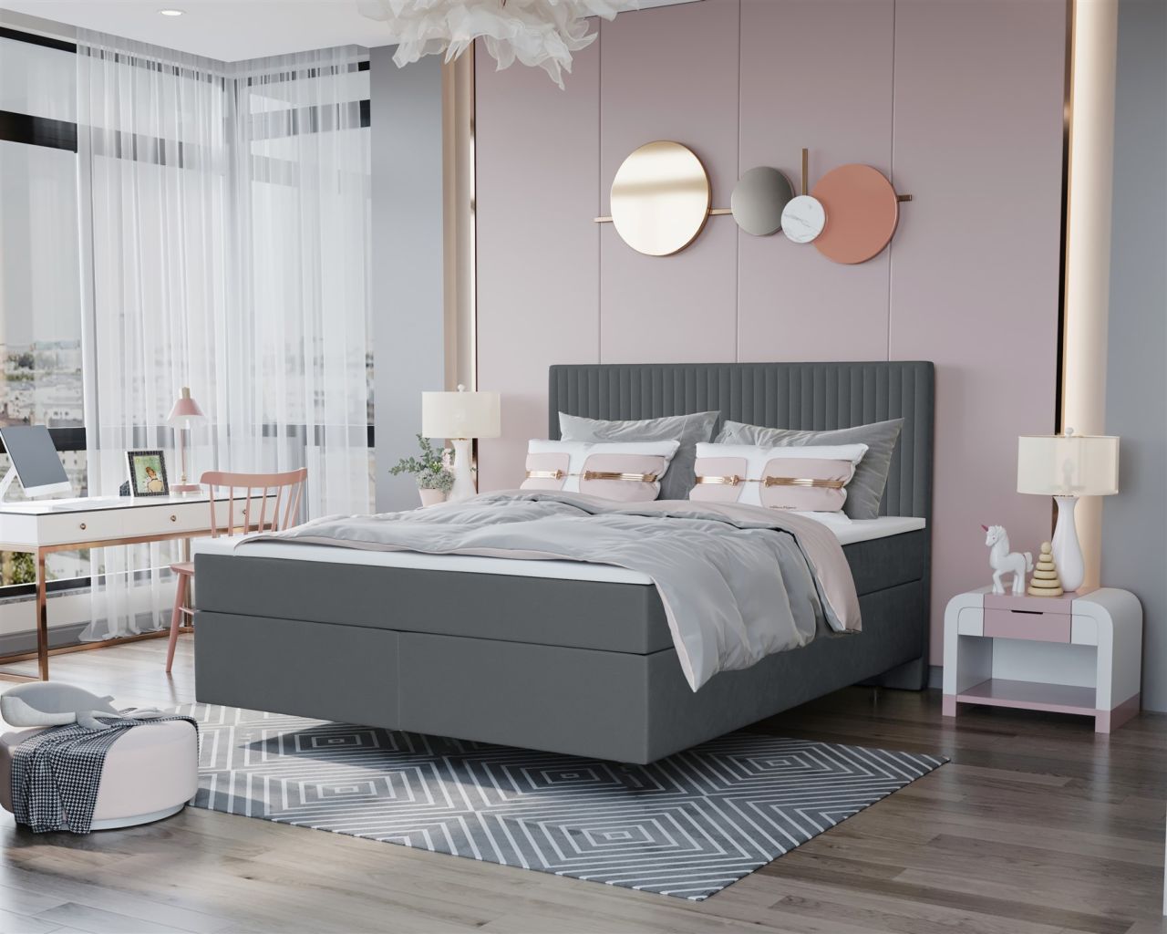 Boxspringbett Schlafzimmerbett ROCIO Nr.2 Premium 160x200cm in Stoff Anthrazit