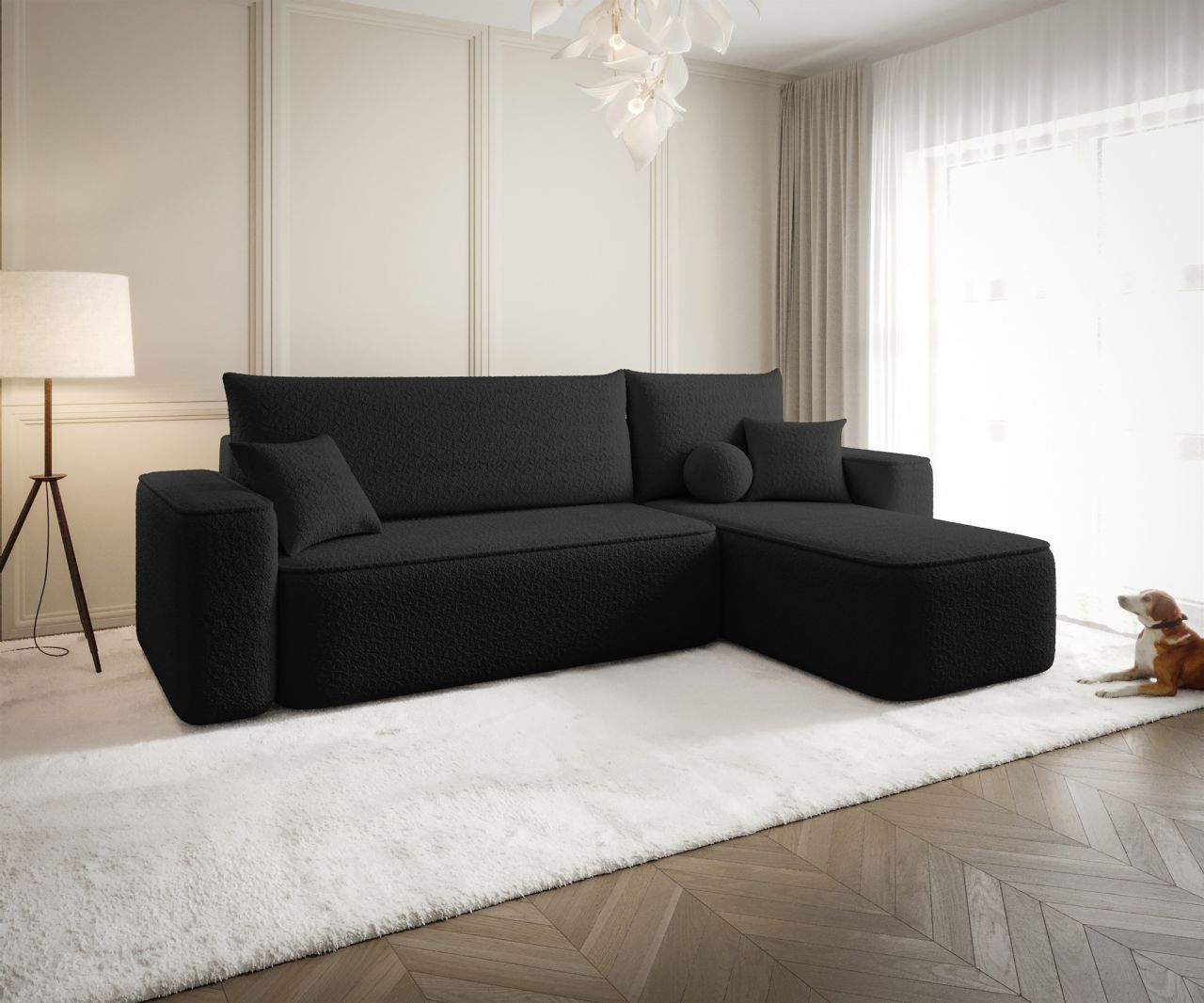 Ecksofa Schlafsofa Sofa AGEPO Stoff Quelle Schwarz Ottomane Rechts