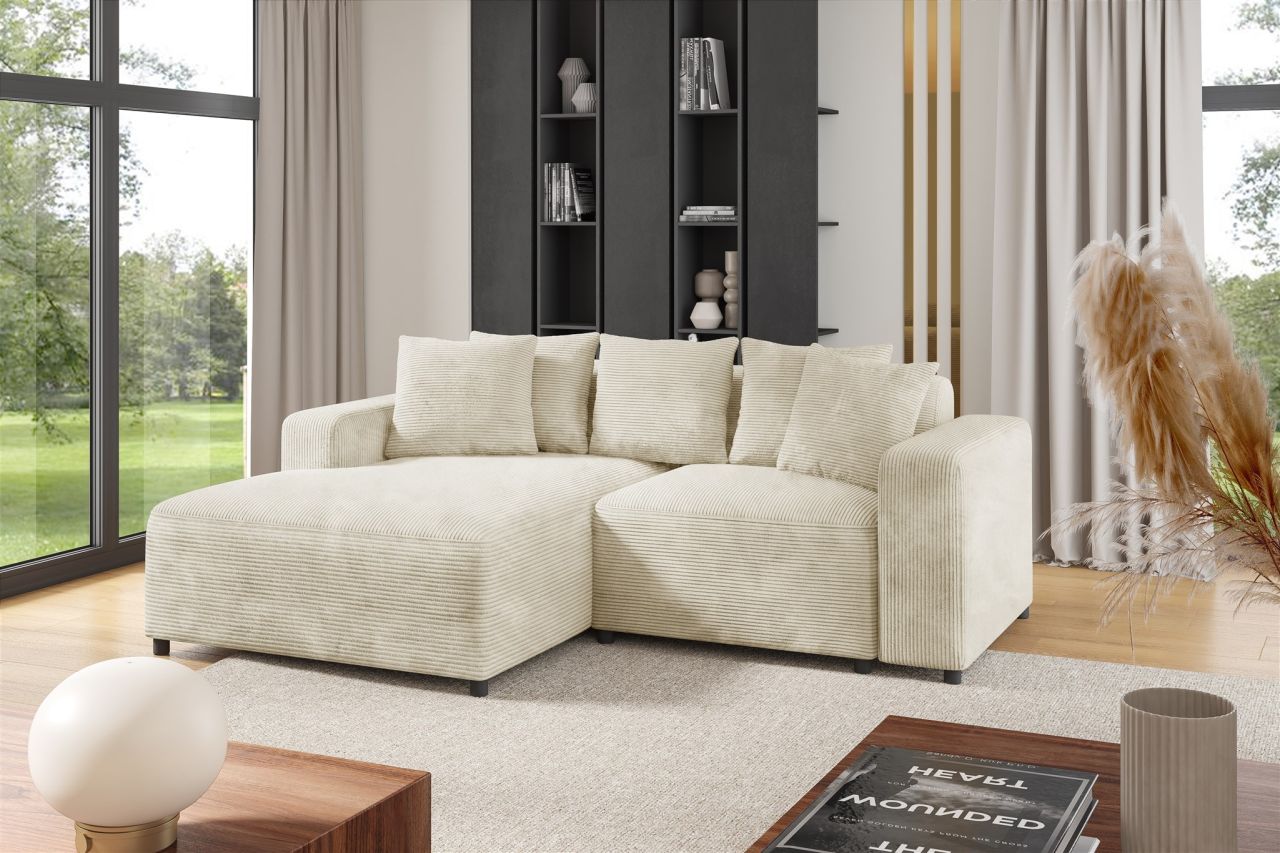 Ecksofa ersofa Sofa MEGAN XS in Stoff Poso Creme Ottomane Links