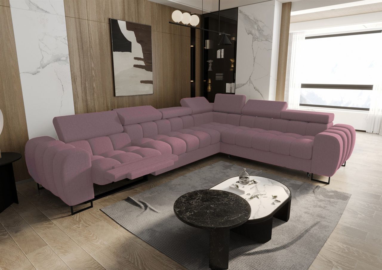 Ecksofa Schlafsofa BASTIEN RELAX in Stoff Gemma Rosa Ottomane Rechts